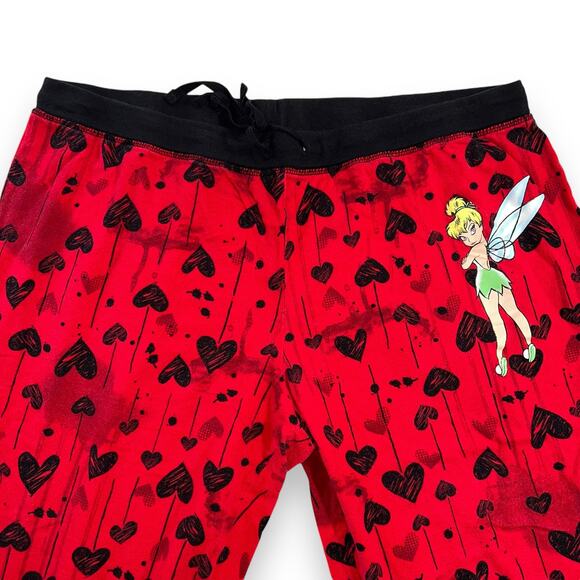 Disneys Tinker Bell Womens Pajama Lounge Pants Capris Red Black Heart Print 2X - Picture 2 of 11